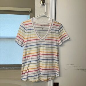 Like-New LOFT Women's Vintage Soft Rainbow Stripe V-Neck Tee 🌈🌈🌈